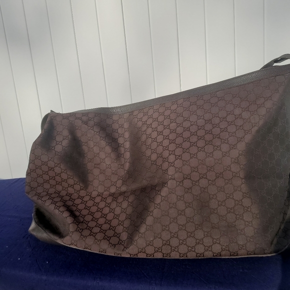 Vintage Authentic Gucci Brown Canvas Fabric GG Travel Bag Italy LARGE - Picture 2 of 14